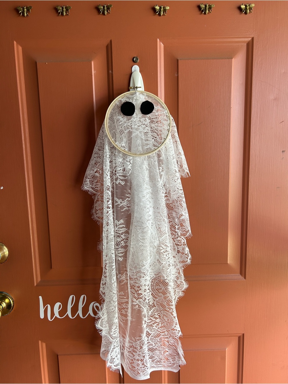 NEW Handmade Lace Embroidery Hoop Ghost